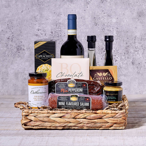 Savoury Delights Gourmet Gift Basket, wine gift, wine, gourmet gift, gourmet, charcuterie gift, charcuterie