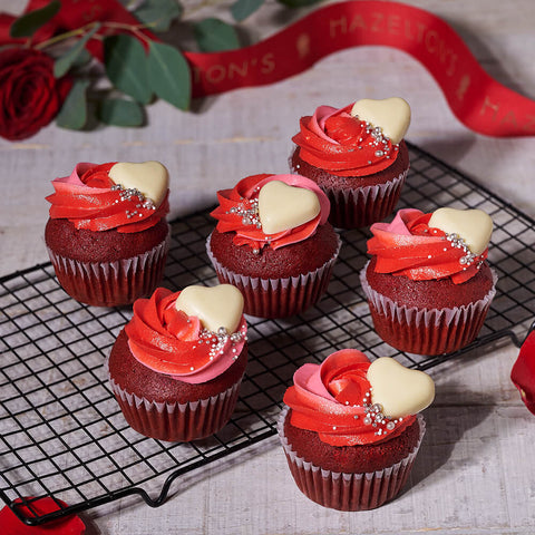 Sharable Red Velvet Heart Cupcakes, cupcake gift, cupcake, cake gift, cake, baked goods gift, baked goods, valentines day gift, valentines day