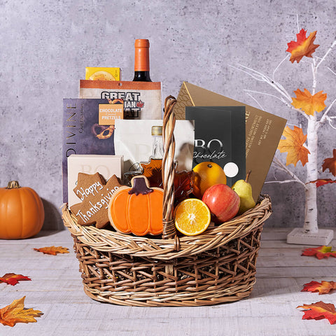 Thanksgiving Fruit & Treat Bounty Basket, wine gift, wine, gourmet gift, gourmet, fruit gift, fruit, thanksgiving gift, thanksgiving, gourmet gift, gourmet