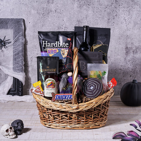 Wine & Sweet Treat Halloween Gift Basket, candy gift, candy, gourmet gift, gourmet, wine gift, wine, halloween gift, halloween, coffee gift, coffee