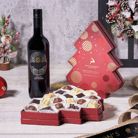 A Very Merry Chocolate Tree Wine Gift, christmas gift, christmas, holiday gift, holiday, wine gift, wine, chocolate gift, chocolate