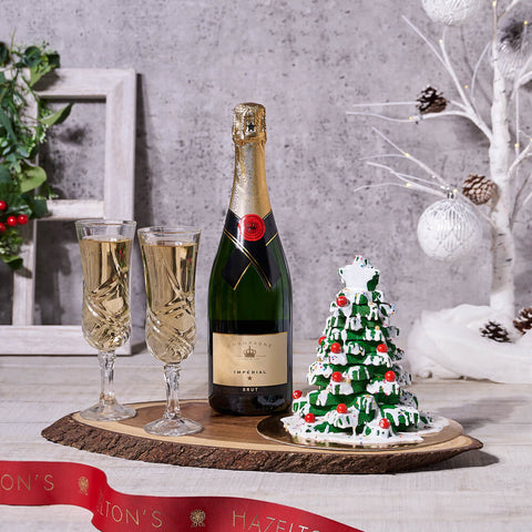 Bubbly & Holiday Tree Cookie Gift Set, champagne gift, champagne, sparkling wine gift, sparkling wine, cookie gift, cookie, holiday gift, holiday, christmas gift, christmas