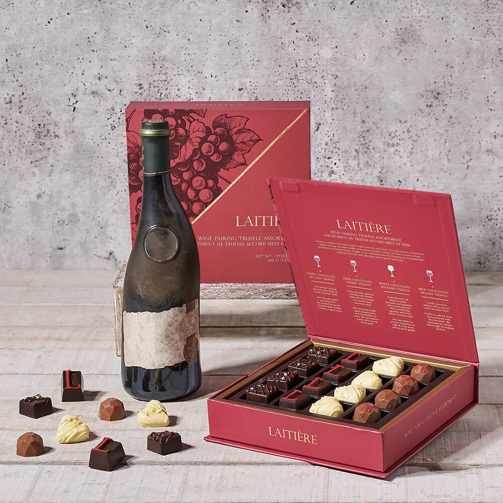 Red Wine & Truffle Chocolate Gift Set, wine gift, wine, gourmet gift, gourmet, chocolate gift, chocolate, truffle gift, truffle