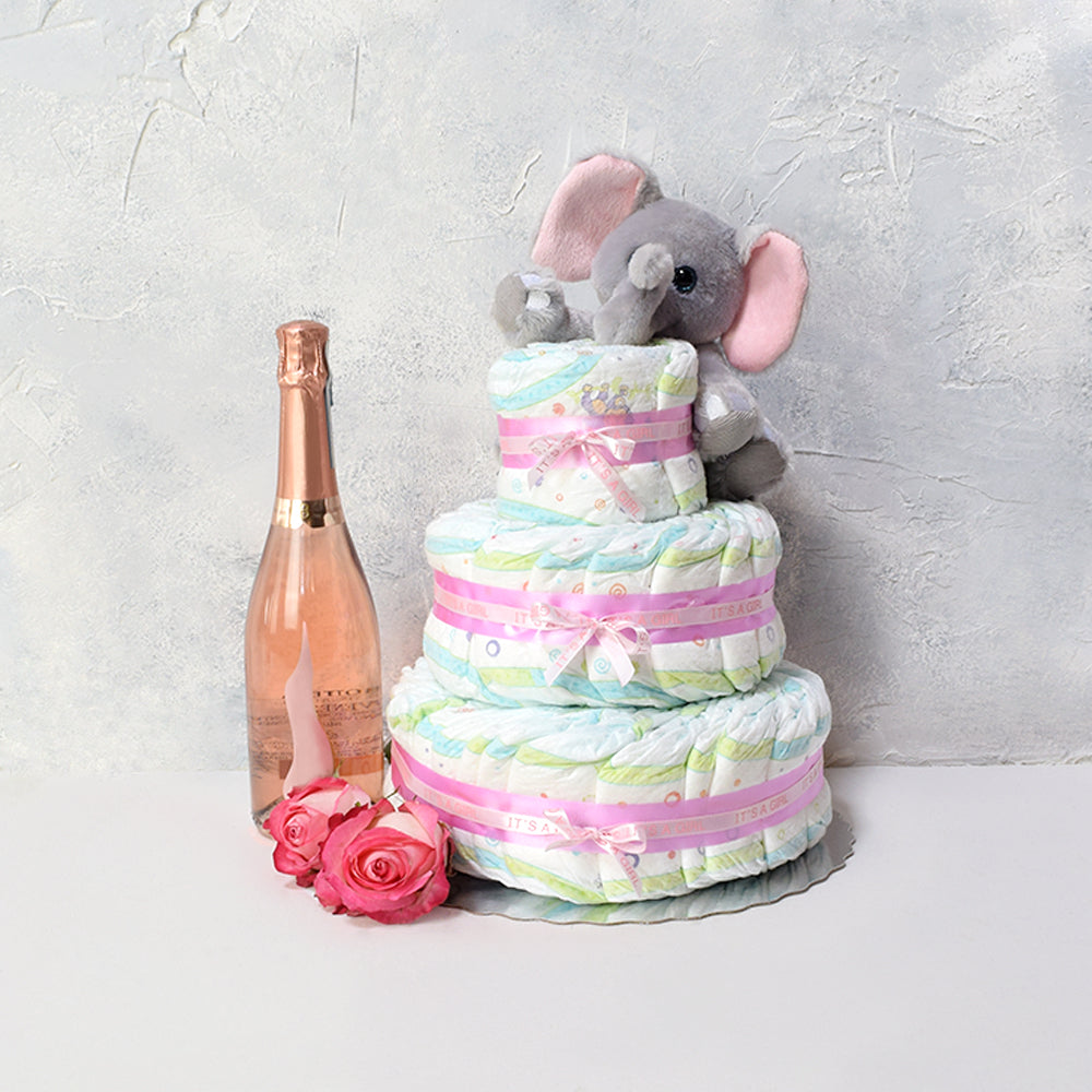 Plush Elephant Baby Gift Basket with Champagne