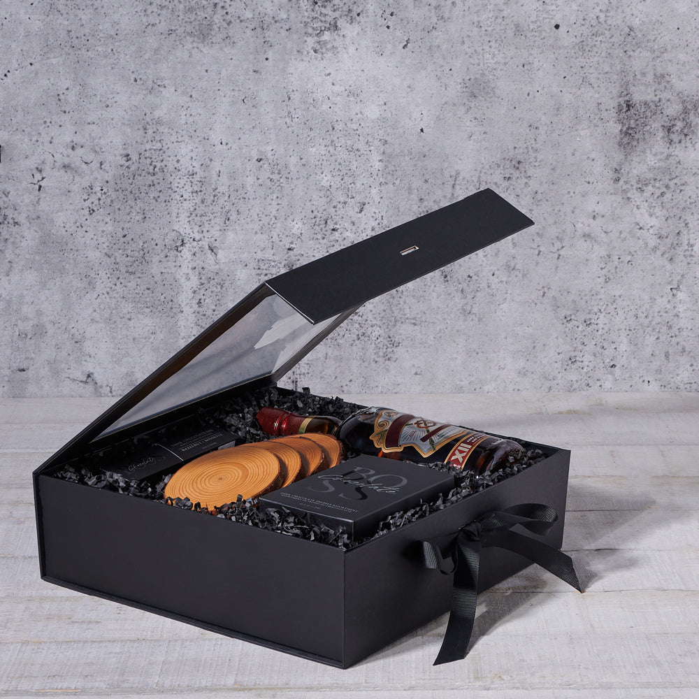 Delicious Treat & Liquor Gift Box, liquor gift baskets, gourmet gift baskets, gift baskets