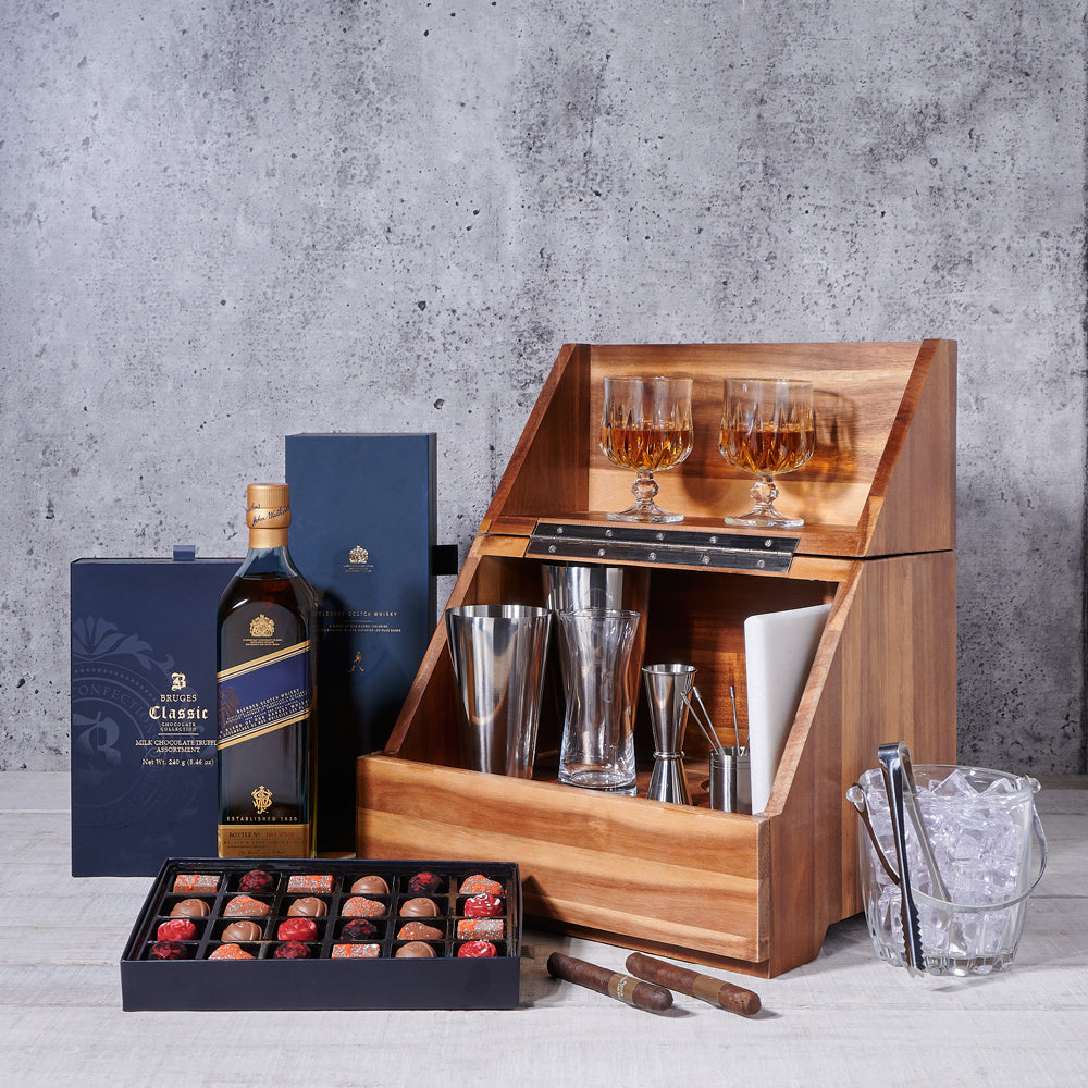 The Executive Tabletop Liquor Bar, liquor gift, liquor, liquor gift basket, cigar gift, cigars, Set 24927-2022, bar gift set, barkeeper gift