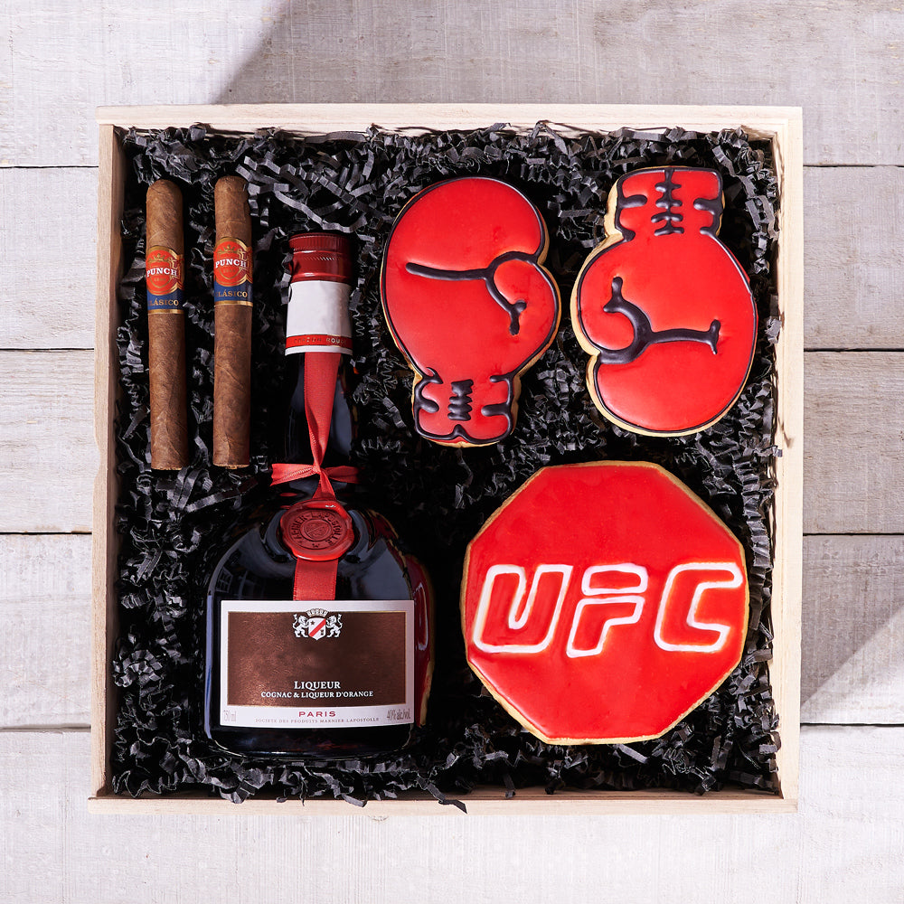 Knockout Night Liquor & Cookie Gift Box, gourmet gift, cookie gift, liquor gift, sports, sports gift