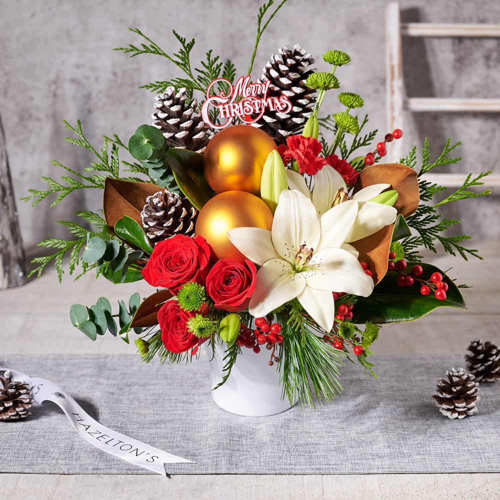 holiday,  Mixed Floral Arrangement,  flowers,  christmas flowers,  christmas,  Set 23998-2021, holiday flowers delivery, delivery holiday flowers, christmas centrepiece canada, canada christmas centrepiece, toronto