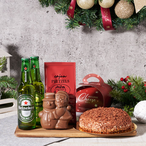 Christmas Heineken & Cheeseball Gift Basket, Beer Gift Baskets, Christmas Gift Baskets, Chocolate Gift Baskets, Xmas Gifts, Beer, Pretzels, Chocolates, Cheeseball, Canada Delivery