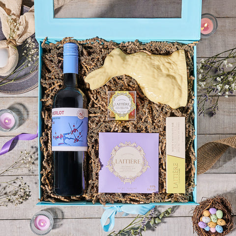 Sweet Easter Wine Box, easter gift, easter, wine gift, wine, chocolate gift, chocolate, gourmet gift, gourmet, candy gift, candy