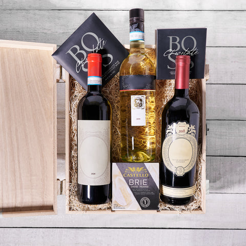 Vintage Wine Trio, wine gift, wine, wine trio, chocolate gift, chocolate, cheese gift, cheese