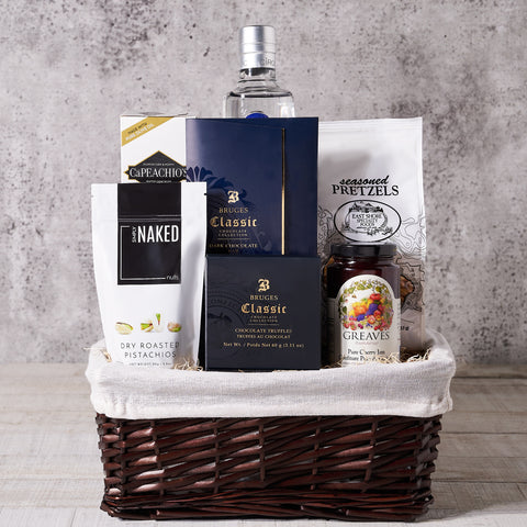The Good Spirits Gourmet Gift Basket, liquor gift basket, gourmet gift basket, spirits gift basket delivery canada, toronto