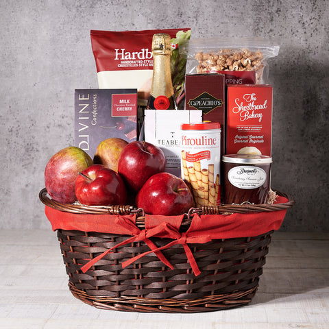 The Burgundy Champagne Gift Basket, Gourmet Gift Baskets, Champagne Gift Baskets, Fruits Gift Baskets, Crackers, Snacks, Cookies, Popcorn, Chocolates, Chips, Canada Delivery