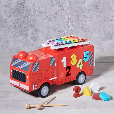 Birbaby Red Fire Truck Toy, baby toy, baby toy gift, wooden toy, baby gift