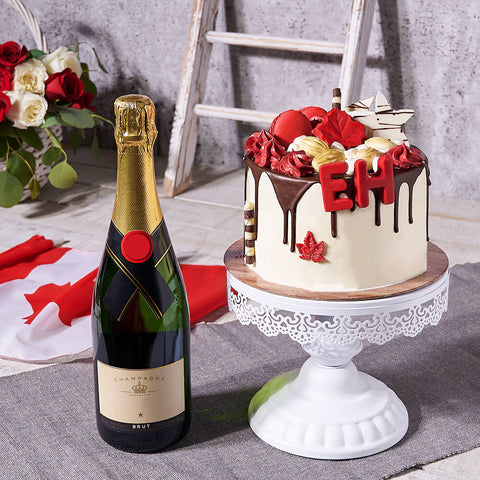 Canada Day Cake & Champagne Gift, canada day gift, canada day, champagne gift, champagne, sparkling wine gift, sparkling wine, cake gift, cake
