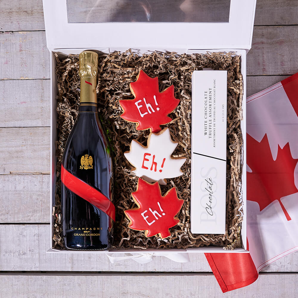 Canada Day Champagne &amp; Chocolate Box, canada day gift, canada day, champagne gift, champagne, sparkling wine gift, sparkling wine, gourmet gift, gourmet