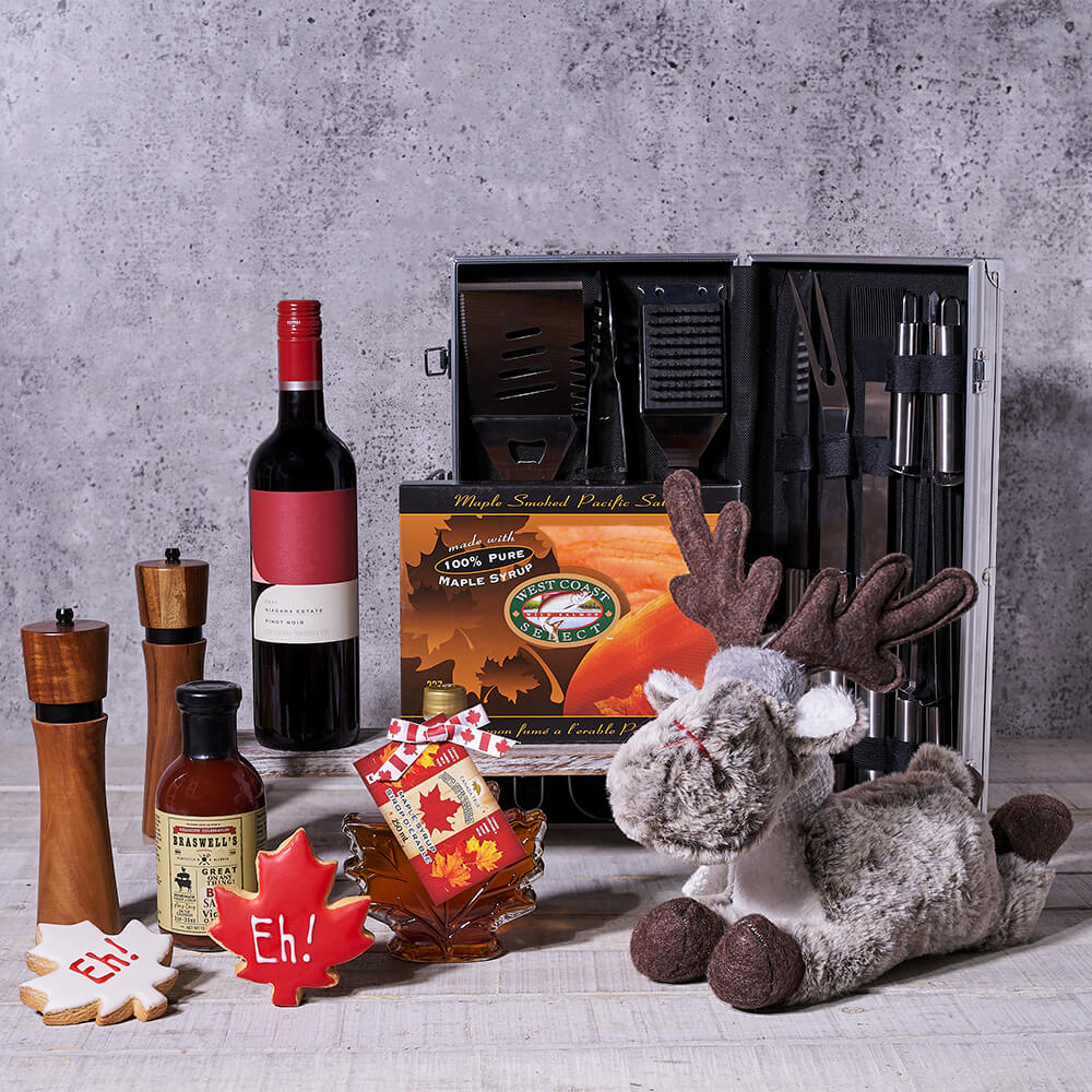 Canada Day Flame Grill Gift Set with Wine, canada day gift, canada day, gourmet gift, gourmet, wine gift, wine, grilling gift, grilling, bbq gift, bbq