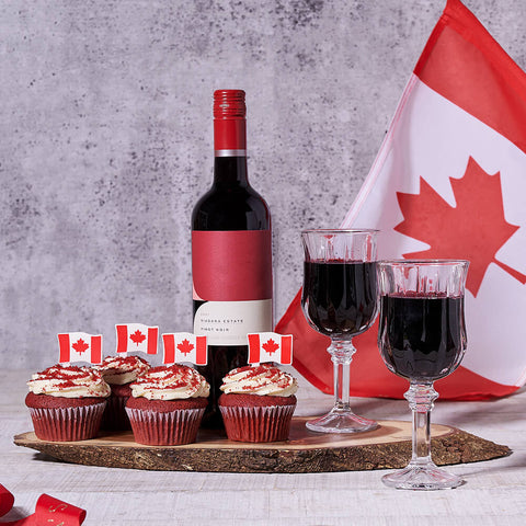 Canada Day Wine Gift Basket, wine gift, wine, gourmet gift, gourmet, cake gift, cake
