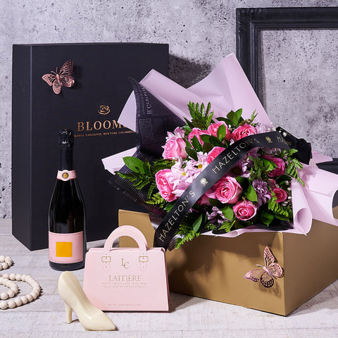 Champagne Decadence Bouquet Gift Set, champagne gift, champagne, sparkling wine gift, sparkling wine, gourmet gift, gourmet, flower gift, flowers, mothers day gifts, mothers day