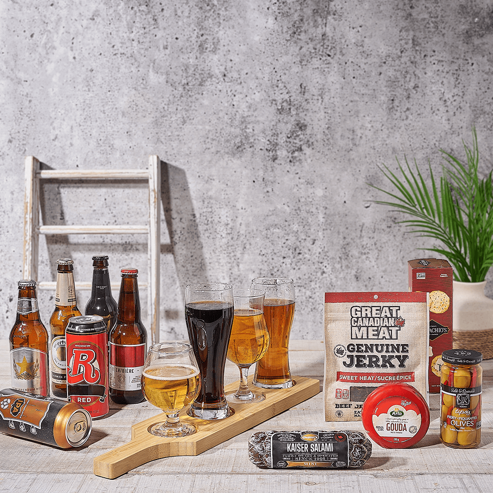 Beer Flight Board &amp; Savoury Pairings Gift Set, beer gift, beer, beer flight gift, beer flight, charcuterie gift, charcuterie