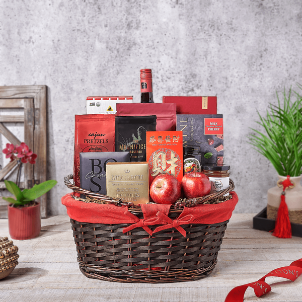 Chinese Good Fortune Gift Basket, chinese new year gift, chinese new year, lunar new year gift, lunar new year, wine gift, wine, Canada delivery
