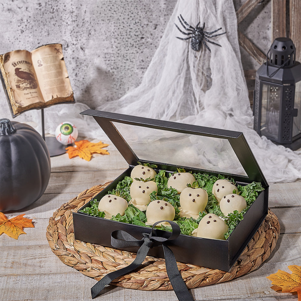 Chocolate Dipped Strawberries Halloween Box, Halloween Snack crate, Halloween gift baskets, halloween, holiday gift, holiday, chocolate dipped strawberries, chocolate covered strawberries
