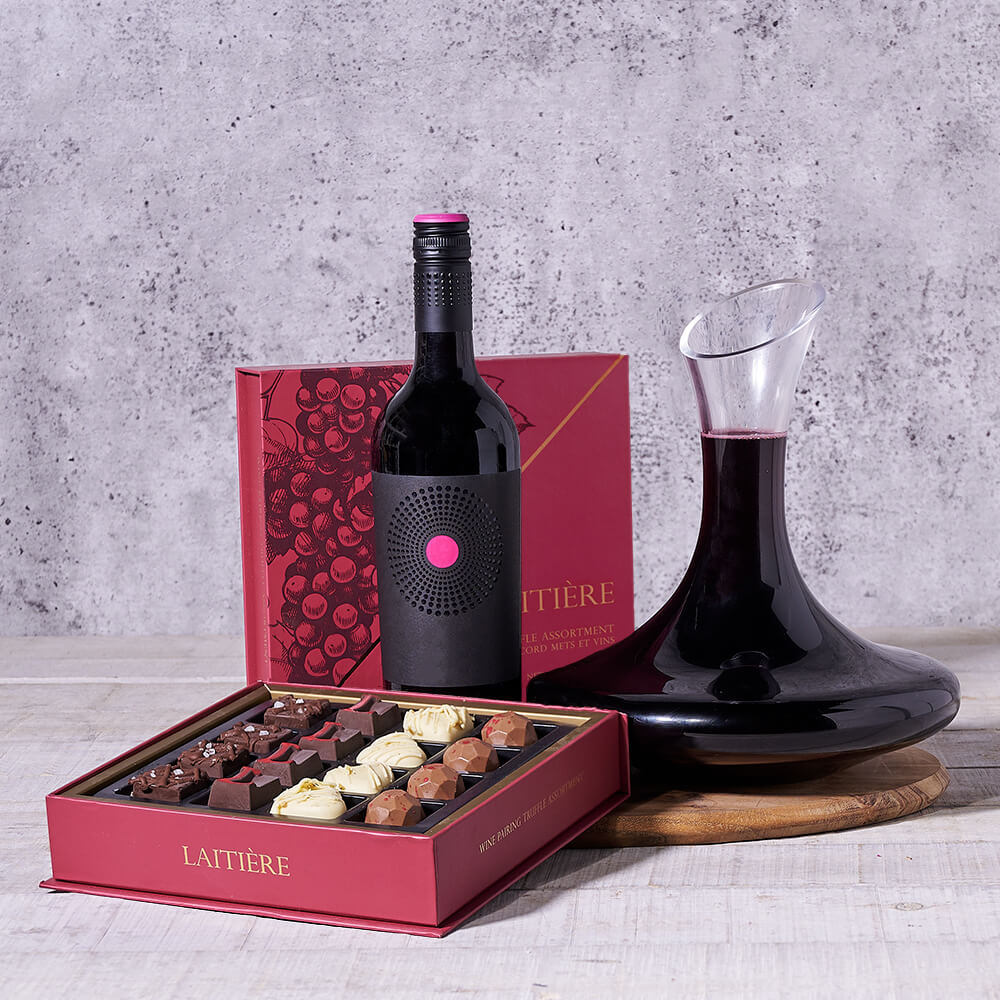 Chocolate & Decanter Wine Gift, wine gift, wine, gourmet gift, gourmet, chocolate gift, chocolate, decanter gift, decanter