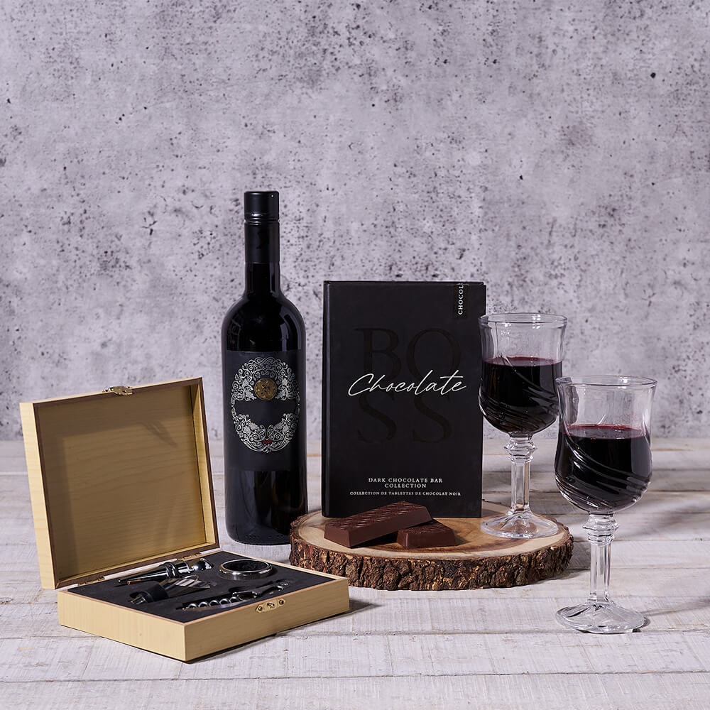 Chocolate & Wine Treat Gift Set, wine gift, wine, gourmet gift, gourmet, chocolate gift, chocolate