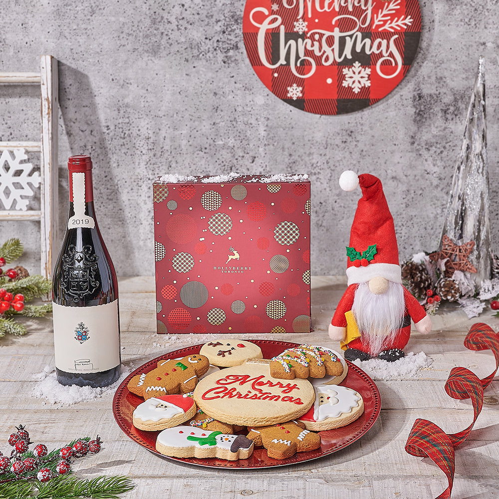 Santa’s Jolly Cookie Delights with Wine, wine gift, wine, cookie gift, cookie, christmas gift, christmas, Canada delivery
