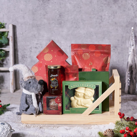 Christmas Sleigh Gift Basket, christmas gift, christmas, holiday gift, holiday, gourmet gift, gourmet