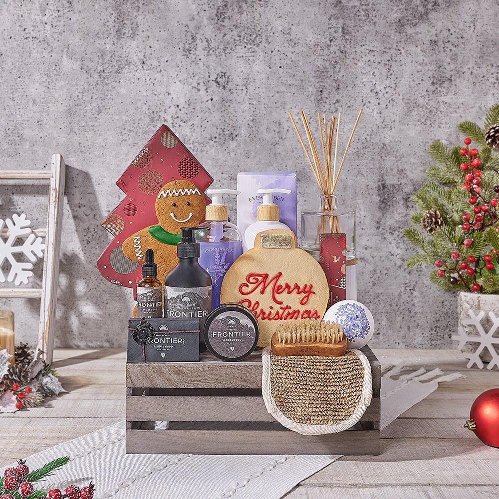 Festive Cookie &amp; Spa Gift Crate, christmas gift, christmas, spa gift, spa, chocolate gift, chocolate, bath gift, bath