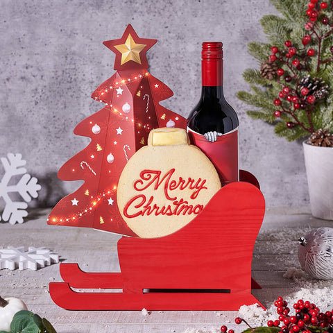 Christmas Wine & Chocolate Gift Sleigh, wine gift, wine, gourmet gift, gourmet, chocolate gift, chocolate, christmas gift, christmas, holiday gift, holiday