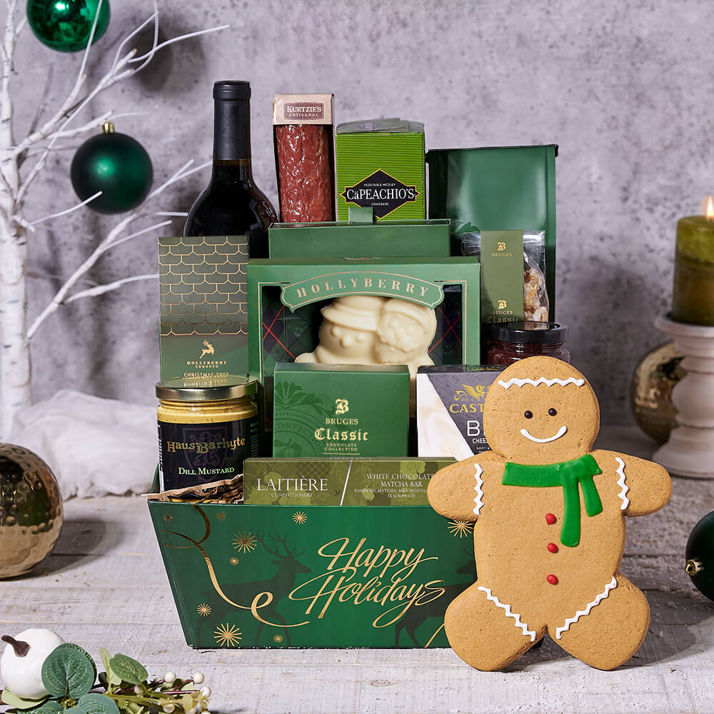 Christmas Wine & Sweet Treat Basket, christmas gift, christmas, holiday gift, holiday, gourmet gift, gourmet, chocolate gift, chocolate