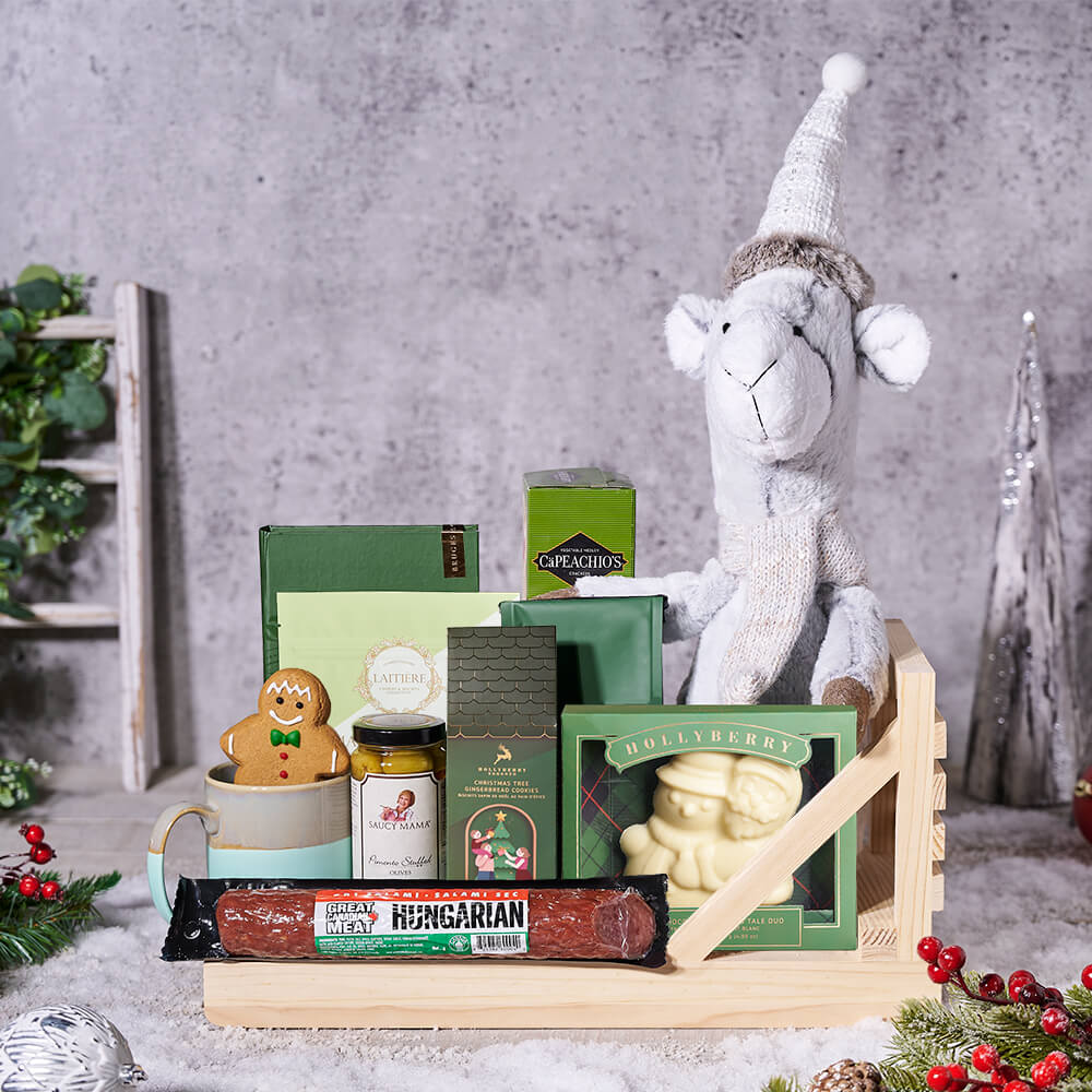 Winter woodland critters gift sleigh, Christmas gift, Christmas, holiday gift, holiday, gourmet gift, gourmet