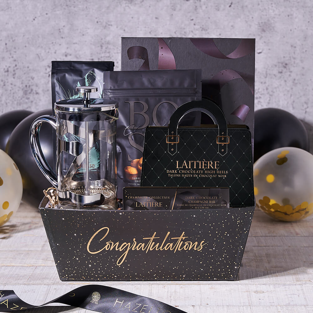 Coffee & Truffle Graduation Basket, coffee gift, coffee, graduation gift, graduation, congratulations gift, congratulations, gourmet gift, gourmet