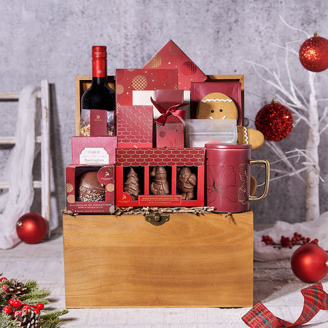 Cozy Christmas Wine Gift Basket, christmas gift, christmas, holiday gift, holiday, gourmet gift, gourmet, wine gift, wine