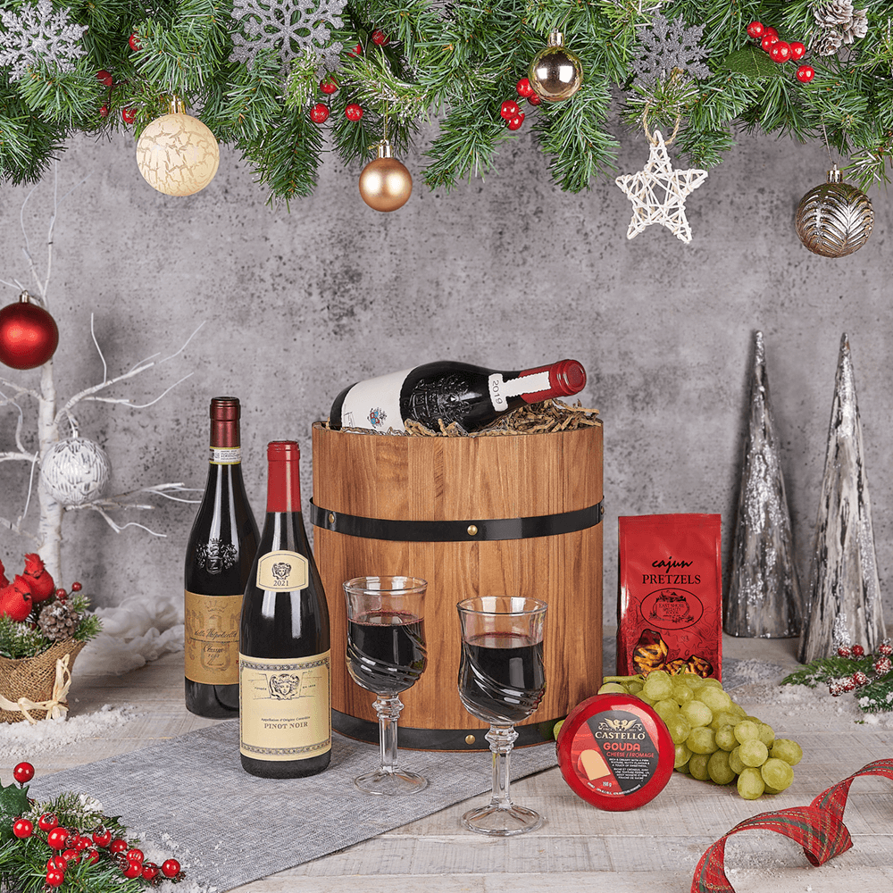 Christmas Wine Barrel Celebration christmas gift, christmas, wine gift, wine, holiday gift, holiday, fruit gift, fruit, Canada delivery