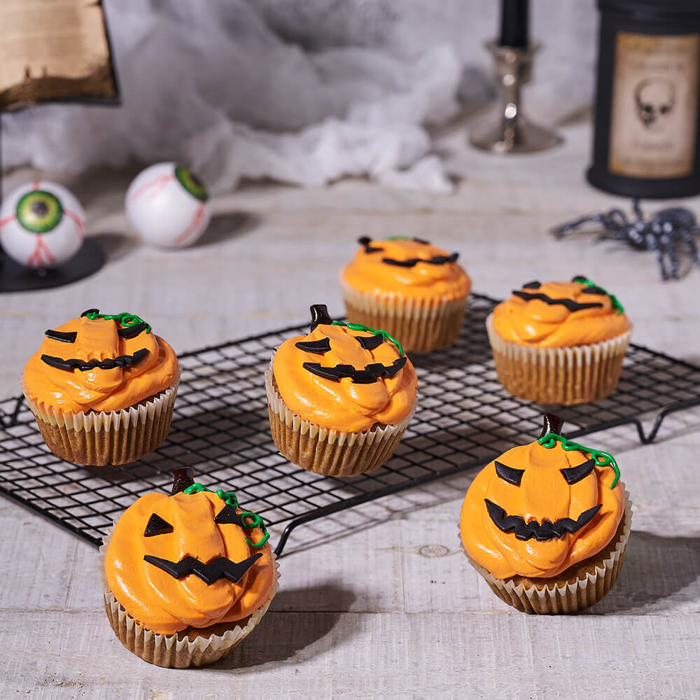 The Sweet Halloween Jack-O-Lantern Cupcakes, cupcake gift, cupcake, cake gift, cake, halloween gift, halloween, gourmet gift, gourmet