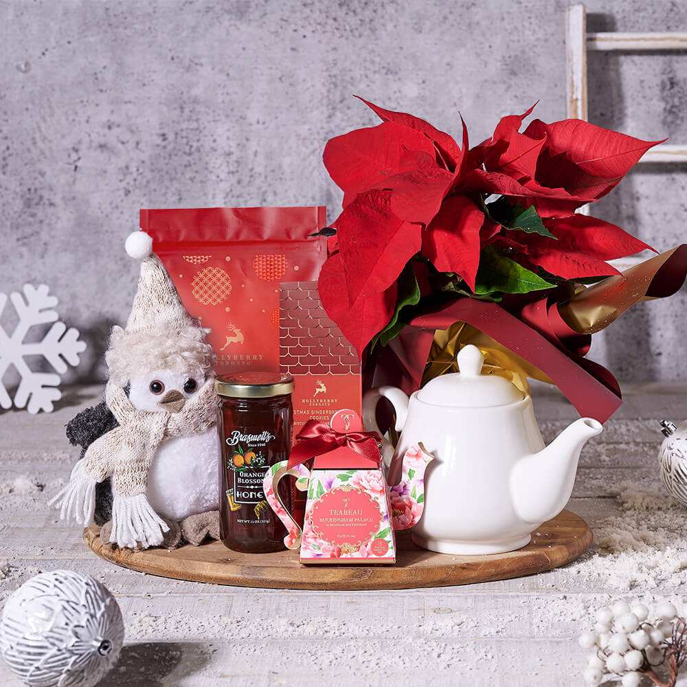 Holiday Tea Gift Basket, christmas gift, christmas, holiday gift, holiday, plant gift, plant, tea gift, tea