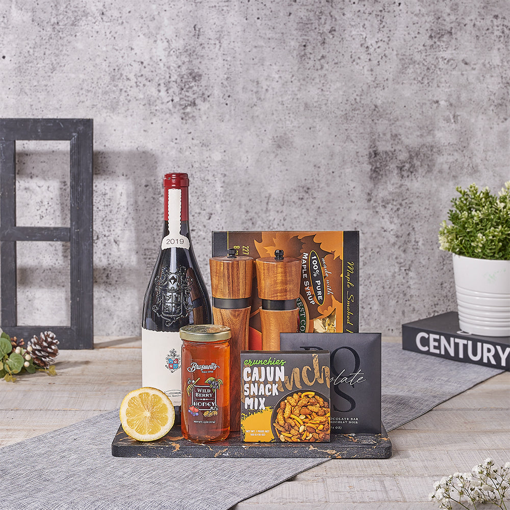 The Wine & Crunch Treat Tray, wine gift, wine, seafood gift, seafood, salmon gift, salmon, Toronto delivery