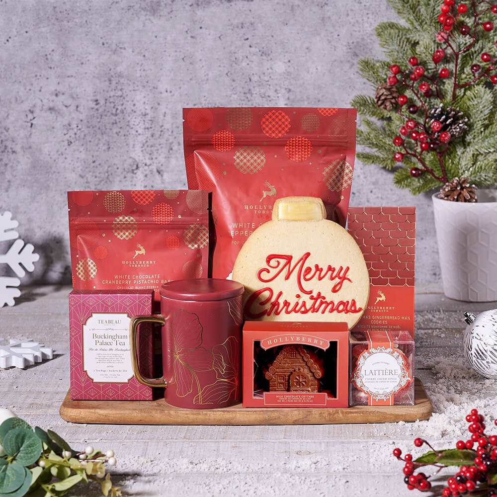 Merry Christmas Basket of Treats, christmas gift, christmas, holiday gift, holiday, gourmet gift, gourmet, tea gift, tea