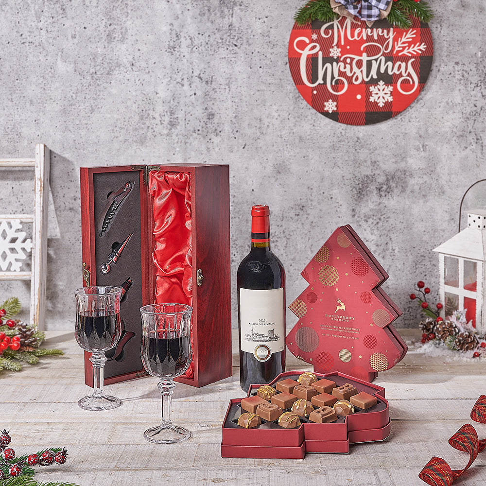 Merry &amp; Bright Wine Lover Gift Set, wine gift, wine, chocolate gift, chocolate, christmas gift, christmas, Canada delivery