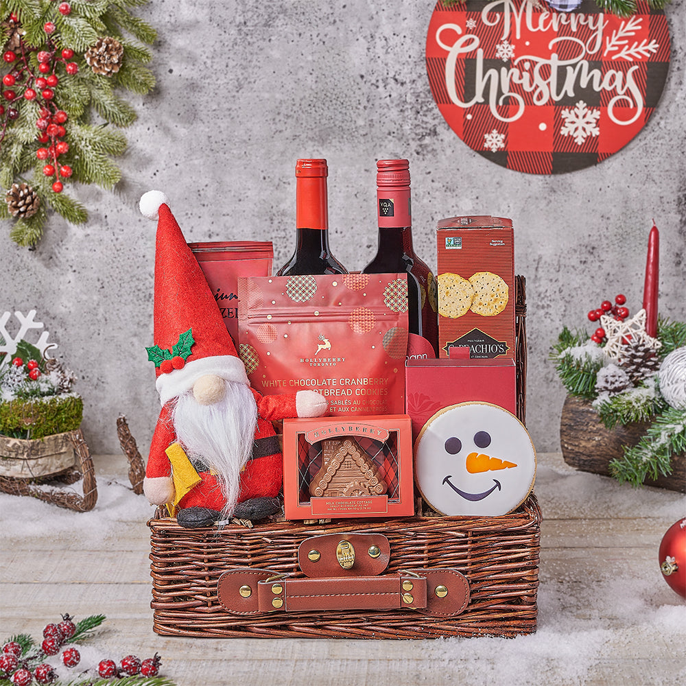 Santa’s Two-Wine Holiday Gourmet Gift Basket, christmas gift, christmas, cookie gift, cookie, wine gift, wine