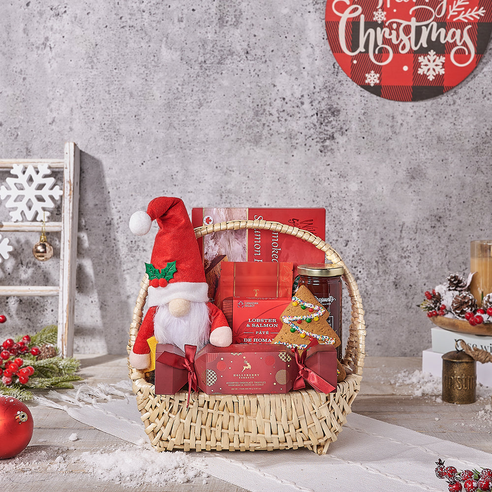 Holiday Gnome Gourmet Gift Basket, christmas gift, christmas, chocolate gift, chocolate
