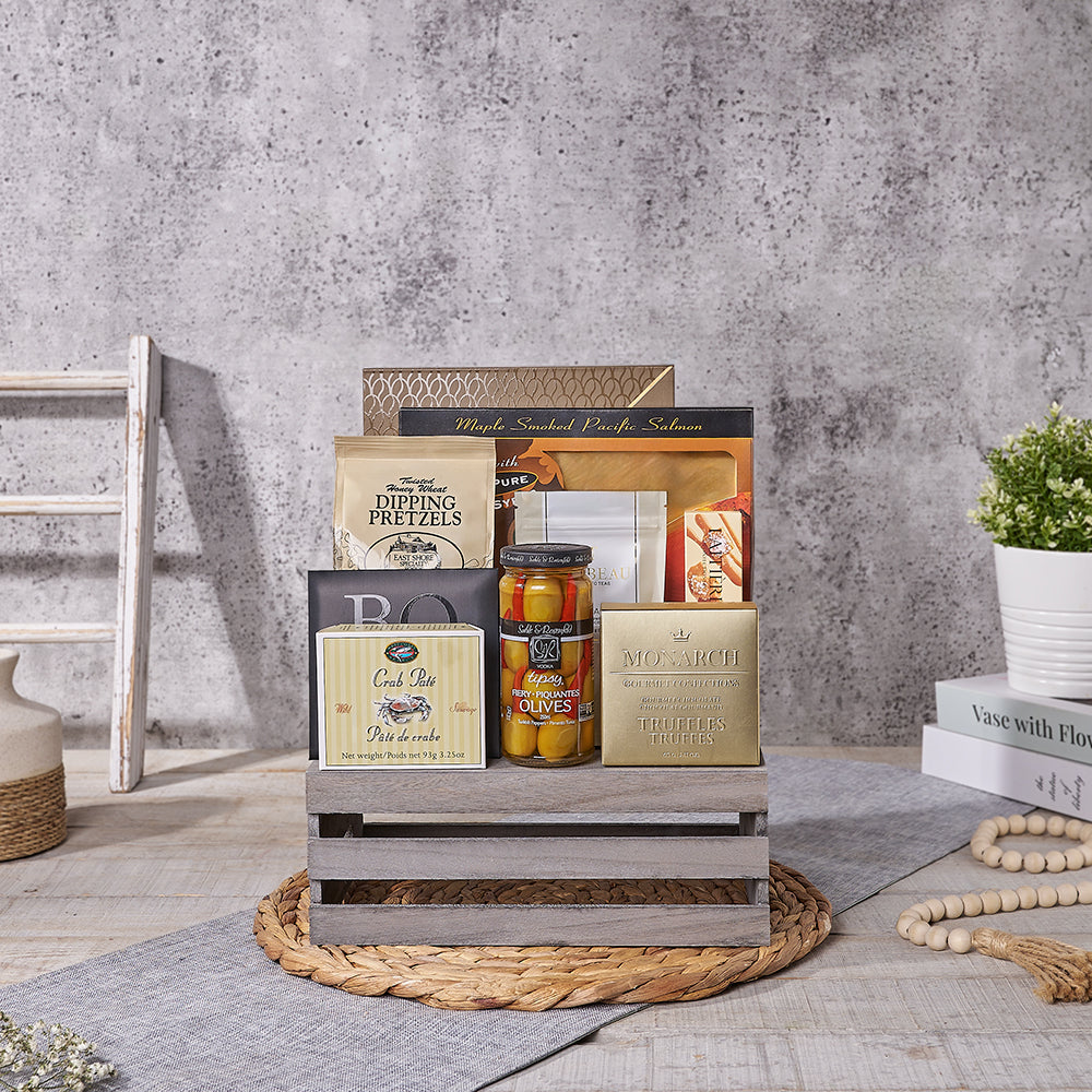 Mariner’s Pantry Seafood & Tea Gift, seafood gift, seafood, chocolate gift, chocolate, salmon gift, salmon, Canada delivery