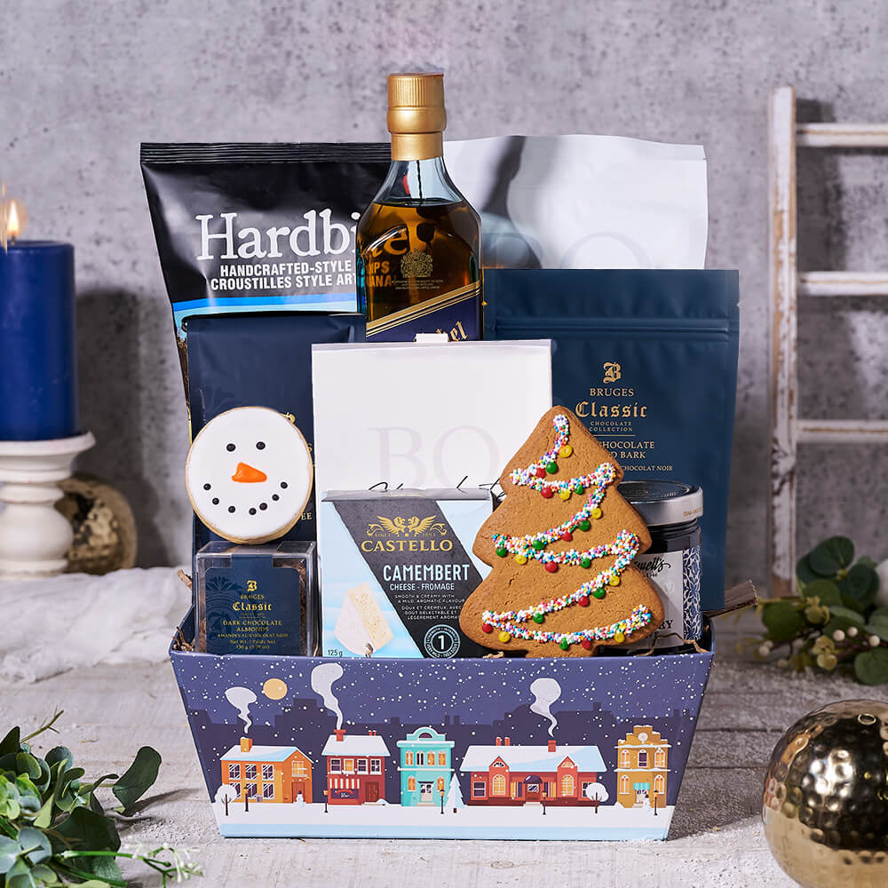Snowy Snack & Liquor Gift Set, liquor gift, liquor, gourmet gift, gourmet, christmas gift, christmas, holiday gift, holiday