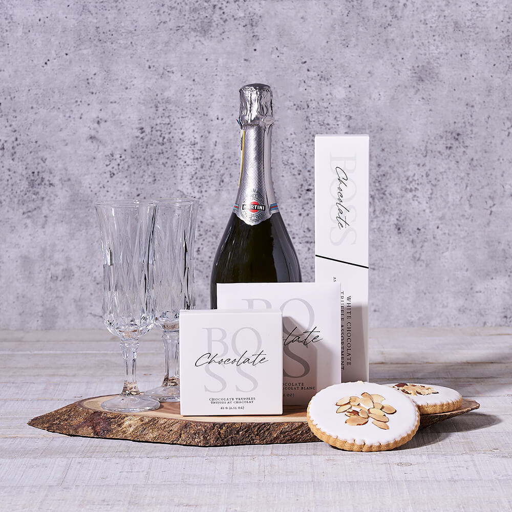 Sparkling Wine &amp; Dessert Gift Board, sparkling wine gift, sparkling wine, champagne gift, champagne, gourmet gift, gourmet, chocolate gift, chocolate