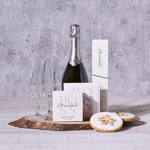 Sparkling Wine & Dessert Gift Board, sparkling wine gift, sparkling wine, champagne gift, champagne, gourmet gift, gourmet, chocolate gift, chocolate