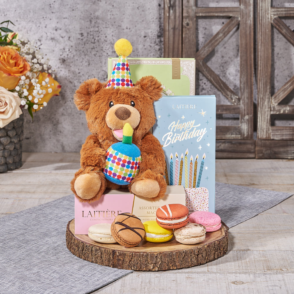 A Bear-y Sweet Macaron Birthday Gift, birthday gift, birthday, chocolate gift, chocolate, dessert gift, dessert