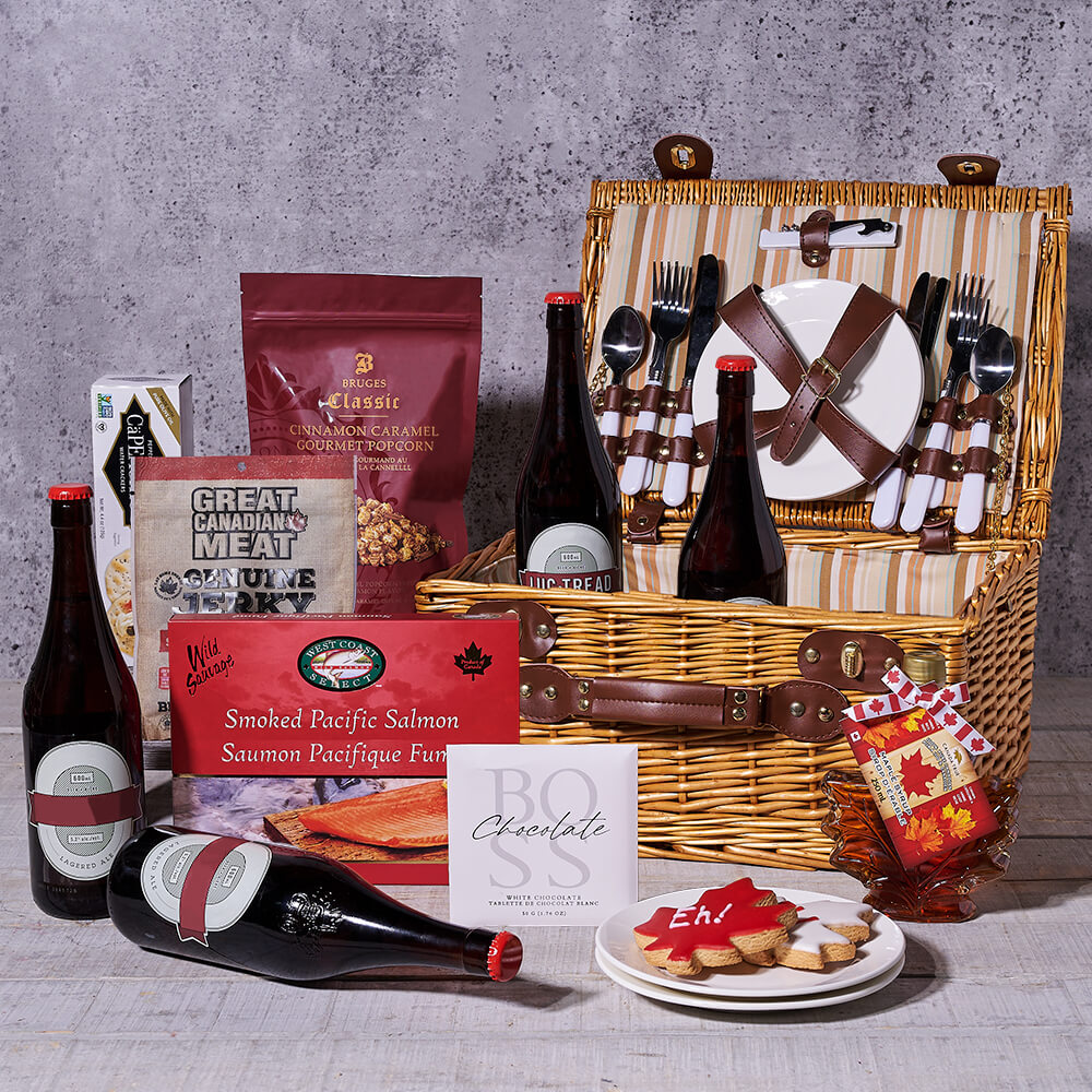 Flavours of Canada Picnic Basket, canada day gift, canada day, gourmet gift, gourmet, beer gift, beer